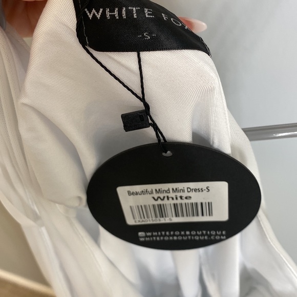 White fox one shoulder drapped white mini dressed - Picture 3 of 5